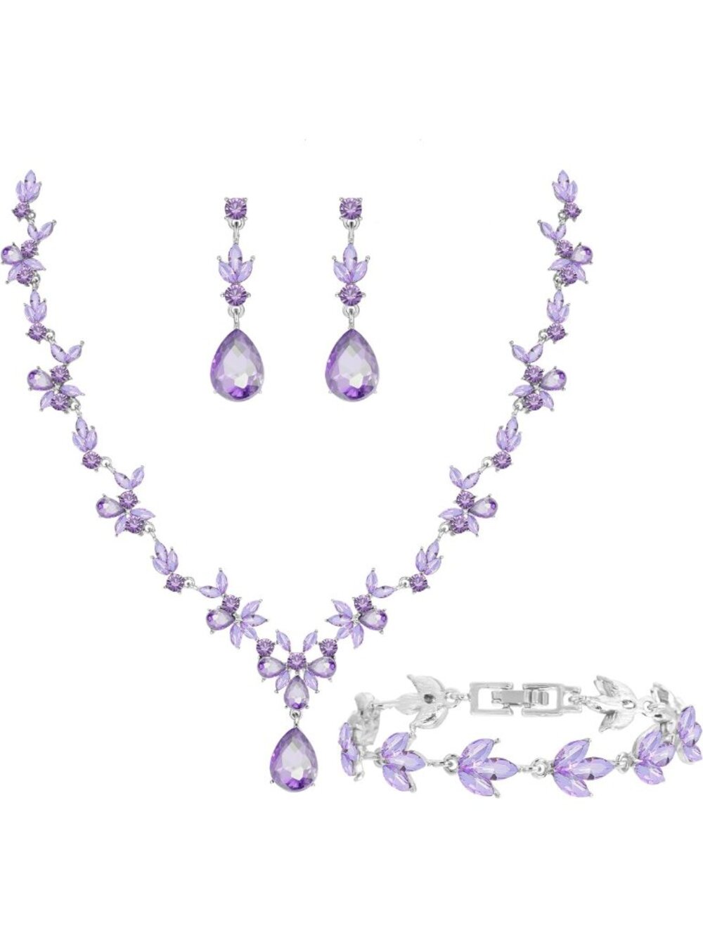 Elegant Floral Bridal Jewelry Set - Crystal Necklace, Earrings & Bracelet for